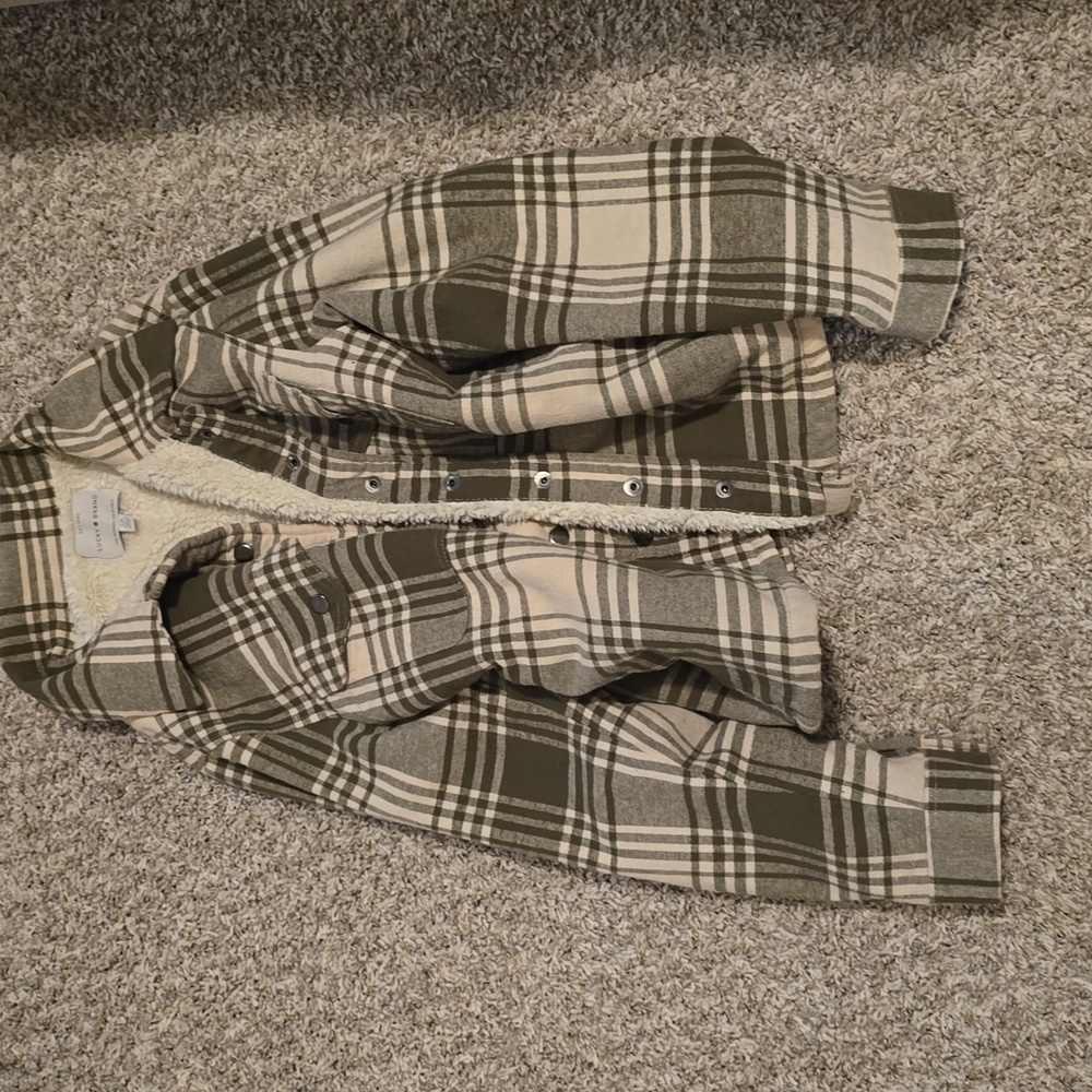 2/$40 Olive & Cream Plaid Sherpa-Lined Jacket
